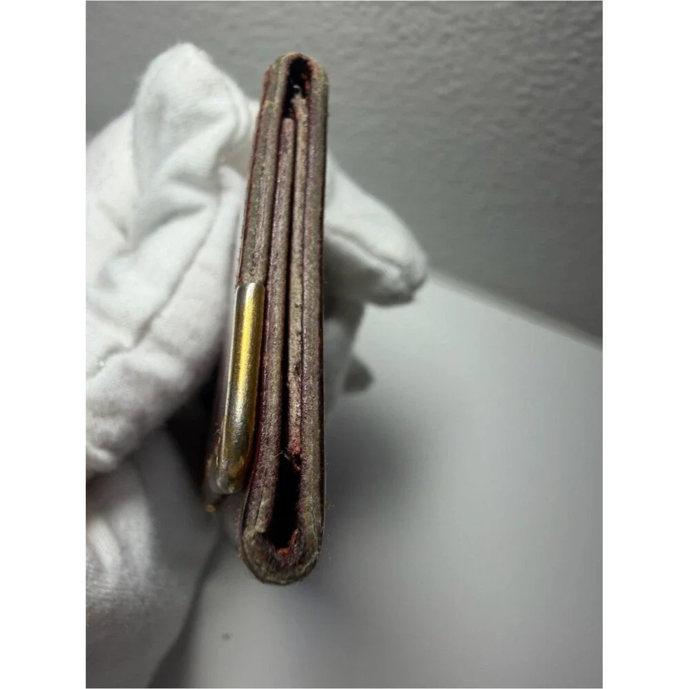 Cartier Brownish Red Leather Card Holder with Gold Corner Accents